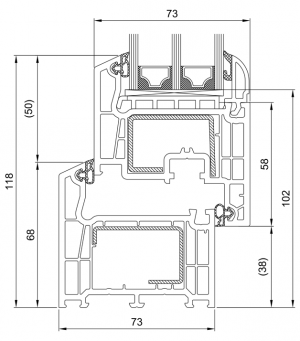 Cross-section BluEvolution 73 Perfect EcoLine - frame and sash