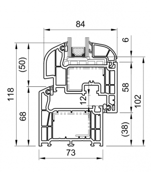 Cross-section Bluevolution 73 Prestige EcoLine - frame and sash