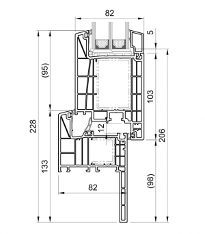 Cross-section of door BluEvolution 82 MD HO9100,HP8550 Renovation 60 mm