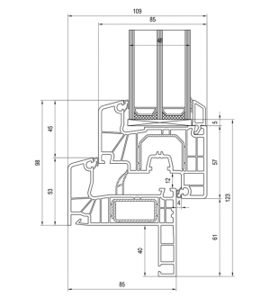 Sección Aluplast Intertec 85 MD Renovación 40 mm